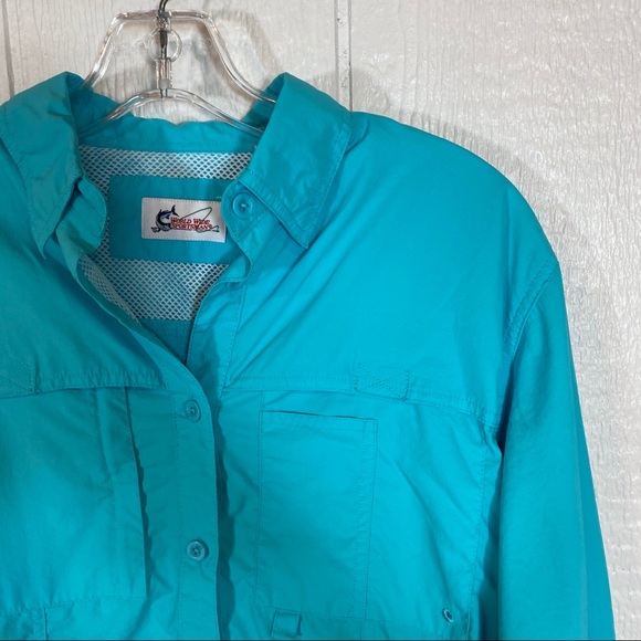 Mens Bass Pro Shop Teal Blue Long Sleeve Shirt - Picture 2 of 13